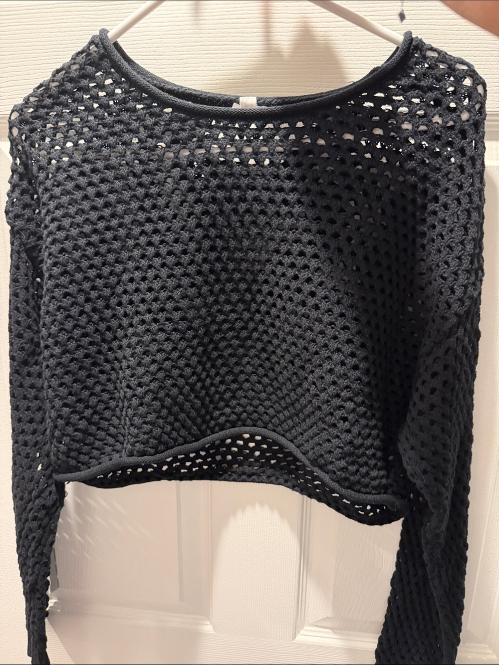 Garage Black Open-Weave Crewneck crop sweater
